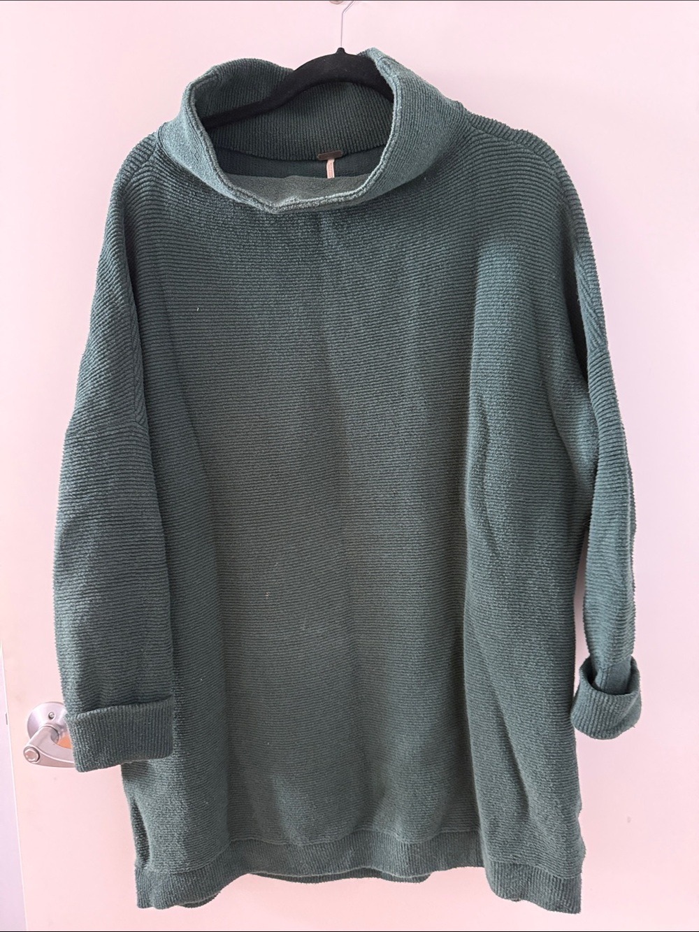 Relaxed Funnel Neck Women’s Sweater in Teal Green
